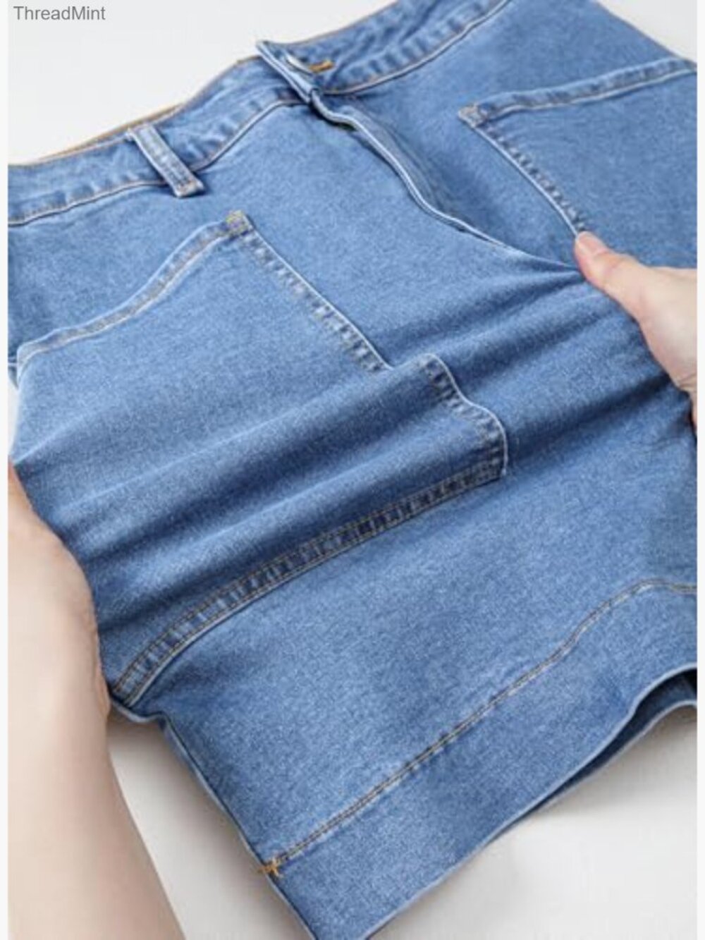 High Waisted Stretch Denim Skirt with Pockets - Picture 6 of 6